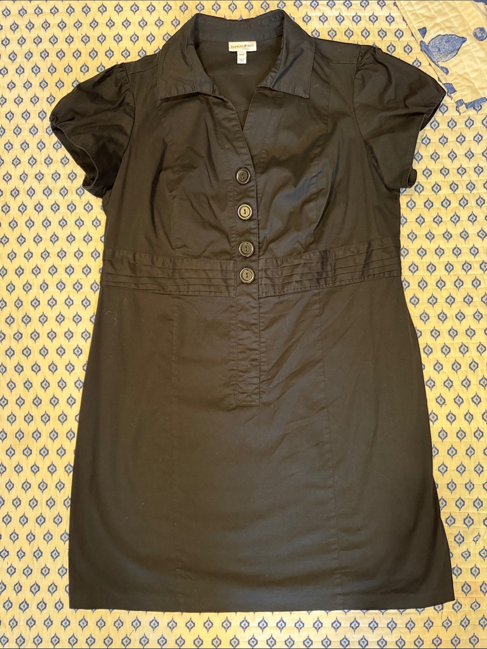 Fashion Bug 18 Black Collared Button-Front Dress puff sleeves